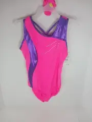 NEW Danskin Now Gymnastics Leotard Size LARGE(12-12) Pink Purple W/ SCRUNCHIE