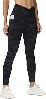 [THE GYM PEOPLE] Womens' V Cross Waist Workout Leggings with Tummy Control and Pockets