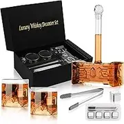 Swirbe Wine&Whiskey Decanter Set, 750ml Hammer Decanter, 2 Whiskey Glasses, 4 Ice Stones, Black Glass, Barware, Bar Tool Set