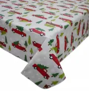 St. Nicholas Square Oblong Farmhouse Trucks Vinyl Tablecloth 52" x 70" New