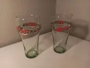 Set of 2 Coca Cola Coke Christmas Holiday Glasses Holly Leaves & Bells
