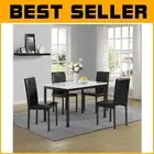 Sleek 5-Piece Metal Dinette Set with Faux Marble Top - Perfect for Small Areas