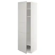 METOD high cabinet w shelves/wire basket, white/Lerhyttan light grey, 60x60x200 cm