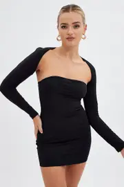 Black Strapless Dress And Bolero Set Nylon - Size 8, Women's Bodycon Dress