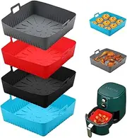 4Pcs 9 inch Air Fryer Silicone Liners,LYHOLKEER Square Air Fryer Liner for 6-9 QT Air Fryer,Reusable Large Air Fryer Insert Silicone Air Fryer Cover Easy Cleaning for Oven Accessories