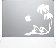 The Decal Guru Beach Wave Decal Vinyl Sticker, 12" MacBook, White