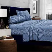 King Bed Sheet Set, 300 Thread Count Soft Cotton Sateen, Floral Print with Ex...