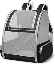 Cat Dog Backpack Breathable Carrying Container for Walking Hiking Lightweight Stylish Bag with Storage Bag, Breathable Backpack in Grey, Great Gift for Owners