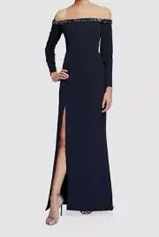 $440 Aidan Mattox Women's Blue Embellished Off-the-Shoulder Gown Dress Size 2