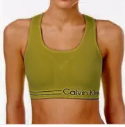 Calvin Klein Women Ribbed Medium Impact Sports Bra PFYT1918 Med Green Size S