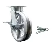 8 Inch KP V-Groove Semi Steel Swivel Caster w/Bronze Bearing & Brake/Swivel Lock