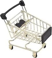 LeoLeoxx Mini Metal Shopping Cart Storage Basket Golden Mesh Organizer Office Sundries Home Adornment Toy Trolley
