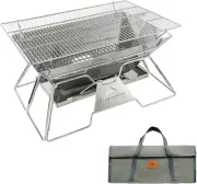 Campingmoon Portable Camping Fire Pit,Collapsible Stainless Steel Grill Gate Fol