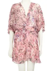 Pink Silk Gazania Draped Mini Dress