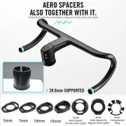 Full Inner Cable Carbon Road Bike Handlebar 28.6mm Integrated Bent Bar+ Mount