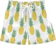 [Quteprint] Tropical Summer Pineapple Boys' Beach Board Shorts, Quick Dry Kids Swim Trunks Drawstring Toddler Bathing Suits