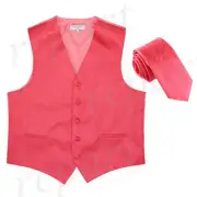 New Men's Vesuvio Napoli Paisley Tuxedo Vest 2.5" Skinny Necktie party Coral