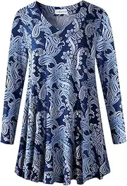 [LARACE] Women Plus Size Tunic Tops Long Sleeve V Neck Blouse Loose Swing Basic Flowy T Shirt for Leggings…