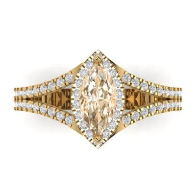 1.2Ct Marquise Cut Natural Morganite Solid Gold Halo Engagement Promise Ring