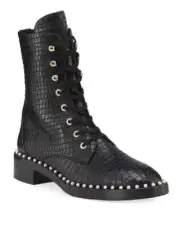 Stuart Weitzman Sondra Croc Combat Booties Black Women's 7.5