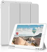 KVTVOU iPad 9th Generation (2021) / iPad 8th Generation (2020) / iPad 7th Generation (2019) 10.2 Inch Case with Pencil Holder, Smart Slim Trifold Stand Soft Back Cover, Auto Sleep/Wake, Gray