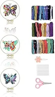 Honwor Butterfly Flower Stitch Embroidery Kit for Beginners – Includes Hoop, Threads & Cloth | for Learning Hand Stitching & Crafting