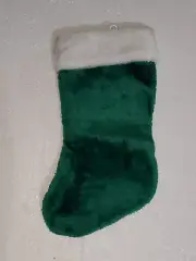 Christmas Stocking Faux Fur Trim Green and White Plush 13 Inch