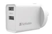 Verbatim USB Charger Dual Port 2.4A - White Twin Port Wall Charger