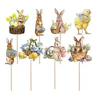 Easter Cupcake Toppers, 8pcs Cartoon Paper Bunny Cupcakes Toppers, Glitter Happy Easter Cake Toppers, Bunny Egg Cake Decoration Picks For Party Supplies, Easters Theme Party-Decor