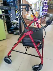 Brand New Foldable Rollator Walking Frame 19cm Wheels Brakes and Bag - Burgundy