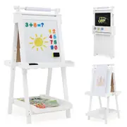 Costway 3-in-1 Foldable Art Easel Chalkboard Whiteboard Double-sided Easel w/Paper Roll Painting