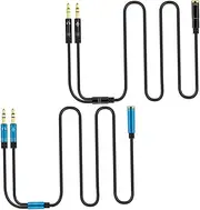 SWOOMEY 2pcs Headphone Mic Splitter Cable Male to Dual Female Audio y Adapter for Dual Devices for Desktop Computers Laptops and Mobile Headsets Convenient Audio Supply