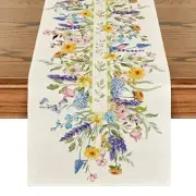 Bloom Flowers Tulip Spring Table Runner, 13" x 60", Table Runner Beige