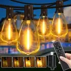 Cadena de luces para exteriores regulables con control remoto, luces para exteri