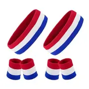 Striped Sweatbands Set, Sports Headband and Wristbands Red White and Blue