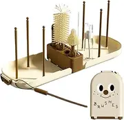 Baby Bottle Brush Set, Baby Bottle Cleaner Brush, Creative Portable Bottles Cleaning Set with Drying Rack, Innovative Push-Press Design for Home Travel