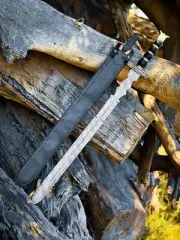 Hand Forged Damascus Steel Viking Sword Medieval Sword /Battle Ready + Sheath
