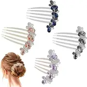 [Flyanzebi] Hair Side Combs with Glitter Crystals and Rhinestones, 4Pcs Luxury Glitter Sparkly Metal Hair Side Combs, Luxury Sparkly Jeweled Gems Crystals Rhinestones Combs,Jeweled Gems Crystal Pins with Long Teeth