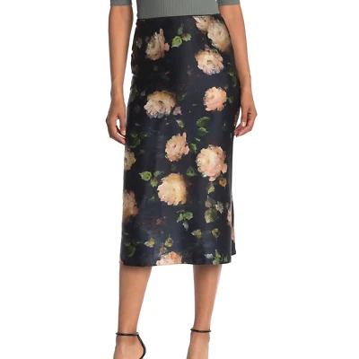 NEW Vince Women US 6 Painted Rose Petal Glow Silk Slip Midi Zip Up Dress Skirt