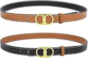 [Yuangu] Women Reversible Leather Belt for Jeans Pants,Fashion Gold Buckle Ladies Dress Belt