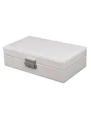 3 Sets of Faux Leather Locking Single Layer Jewellery Storage Box - White