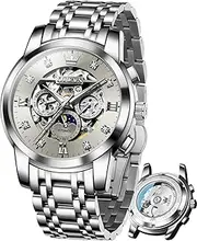 [OLEVS] Watches for Men Luxury Skeleton Automatic Mechanical Mens Watch Diamond Moon Phase Waterproof Date Self Winding Gentlemen Watch