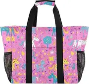 [sanluoli] Bag For Trunk Foldable Large Beach Bag With Pockets Canvas Travel Laundry Bag, Rainbow Color Cute Unicorns, 1 size
