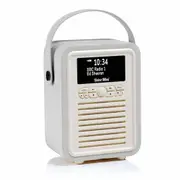 VQ Retro Mini DAB Radio – Light Grey, Dual Alarm Clock with Snooze, Sleep Timer & Countdown