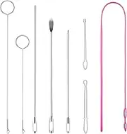 8 Pcs Stainless Steel Long Loop Turner Tool Set with Latches, Sewing Loop Kit with Sewing Loop Turner Easy Rope Clips for Jackets,Coats,Pants and Hoodies