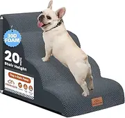 Zerbuger 4-Step Dog Stairs for High Bed 20" H, Curved Pet Steps for Old/Injured Dogs Cats Climbing Bed, Chair or Couch, Premium Foam Non-Slip Dog Ramp for Indoor Small Pets up to 80lbs, Dark Grey