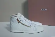 8.5 / 38.5 Miu Miu Pointed Toe White Leather Lace up High Top Sneaker Flat Shoes