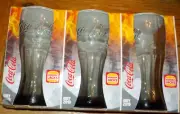 COCA COLA ~ THREE COKE GLASSES ~ 2019 ICE MEETS FLAME ~ GREY ~ 14.5cm Tall