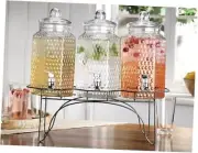 Drink Dispenser Set of 3 - Beverage Dispenser with Stand - Glass Drink