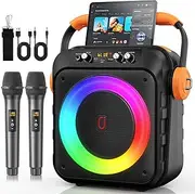HWWR Karaoke Machine with 2 Wireless Microphones, Support TF/USB/REC